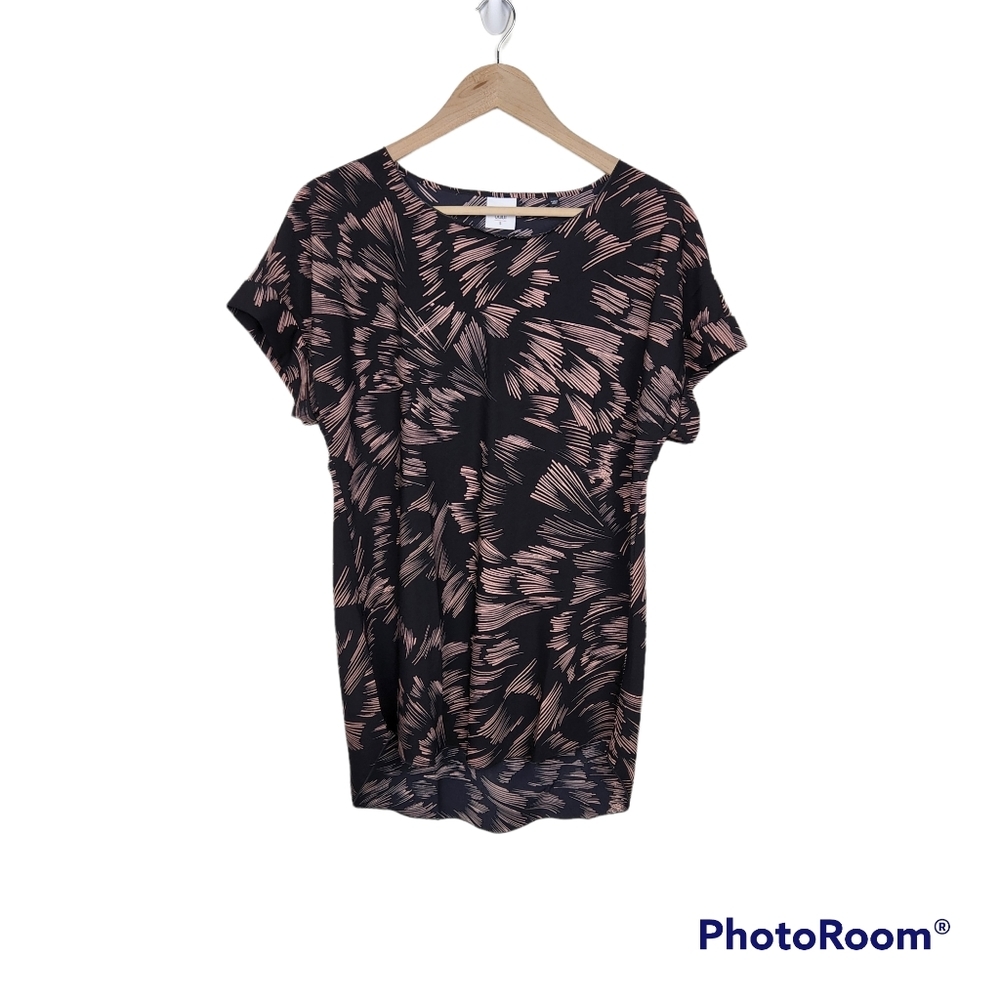 Cabi Tate Firework Black Pink Short Cuff Sleeve Tunic Top Blouse Sz S